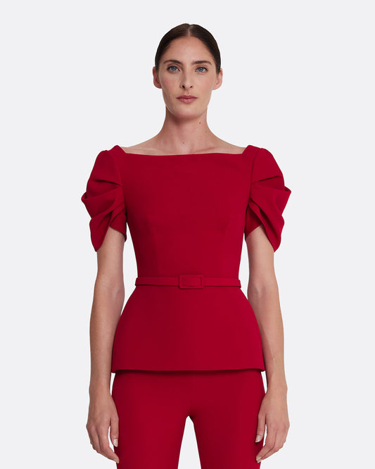 short sleeve top with shoulder details  in AZALEA RED
