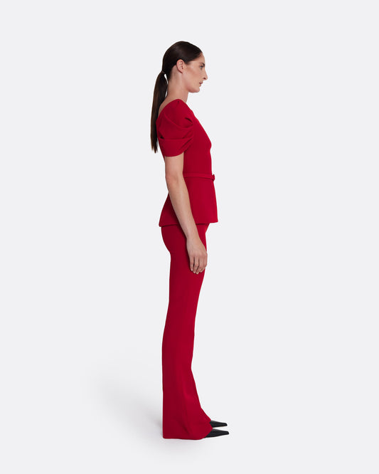 short sleeve top with shoulder details  in AZALEA RED