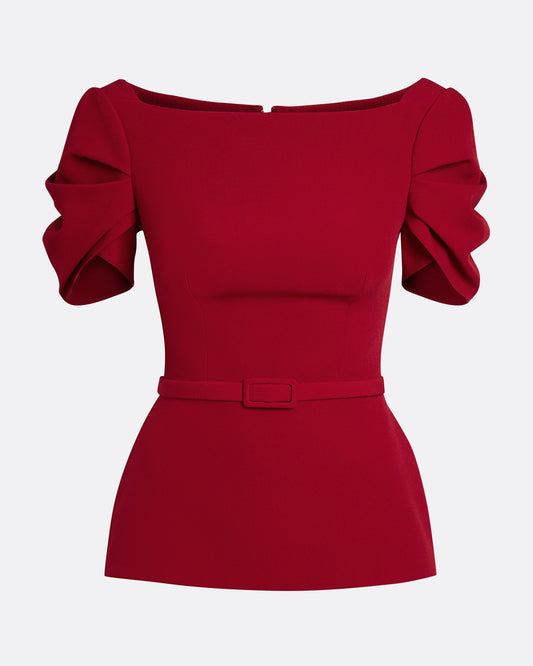 short sleeve top with shoulder details  in AZALEA RED