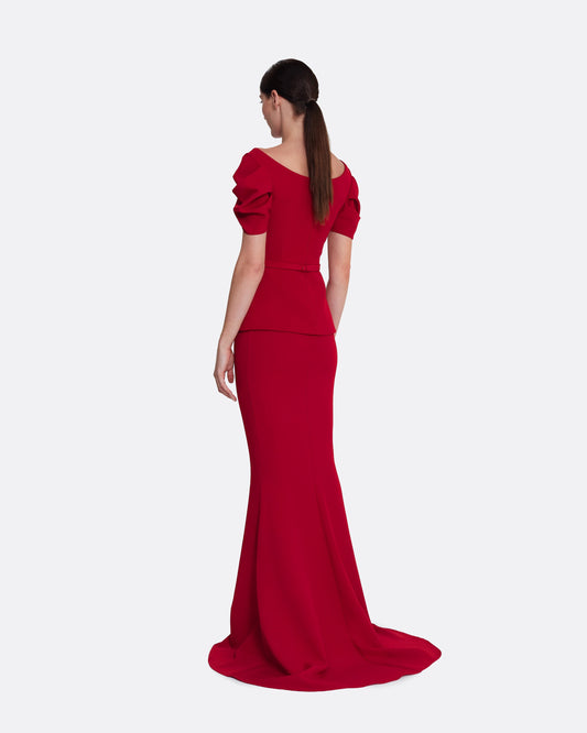 short sleeve top with shoulder details  in AZALEA RED WITH MULTI-REDS