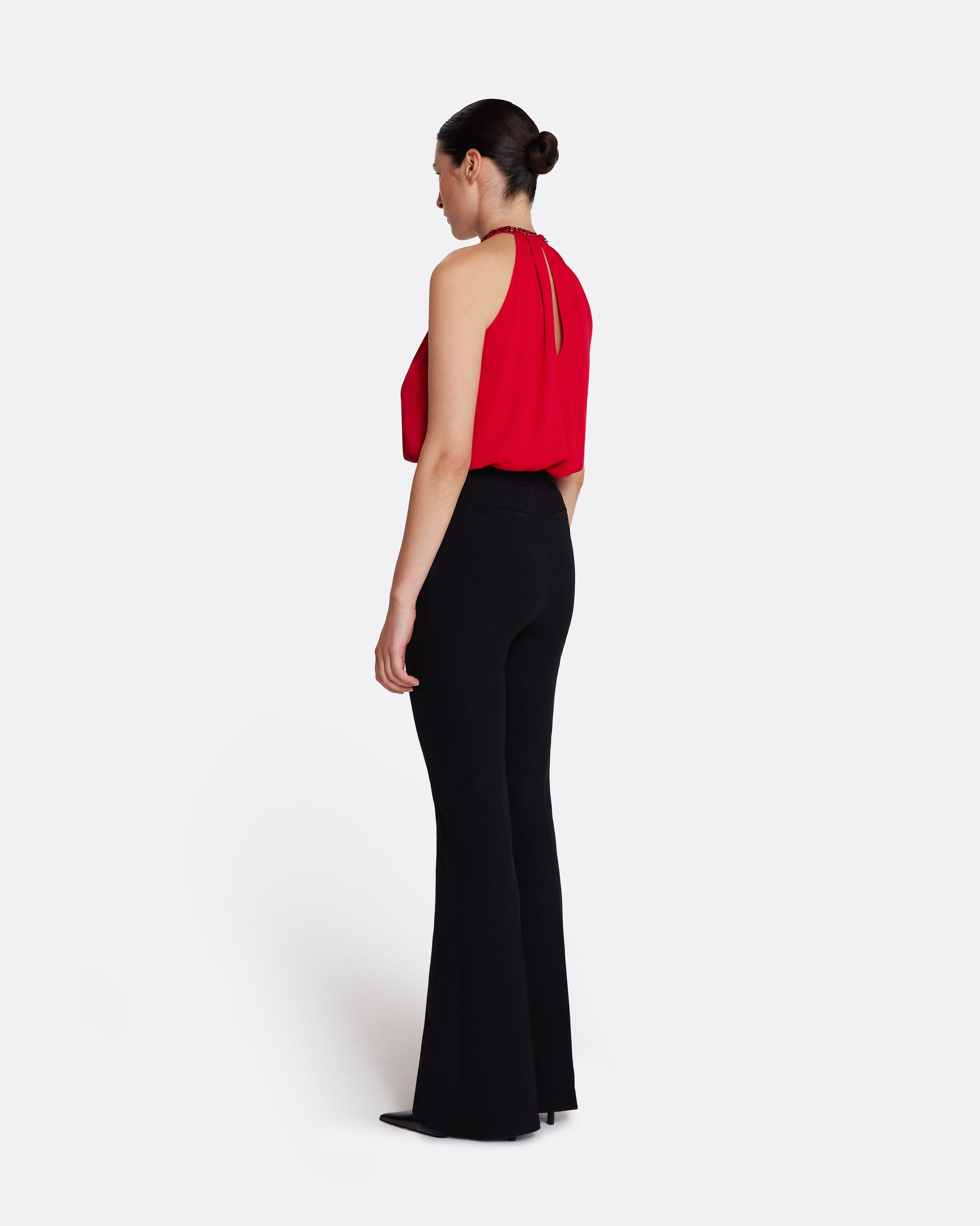 Halter neck style top  in AZALEA RED W MULTI-REDS