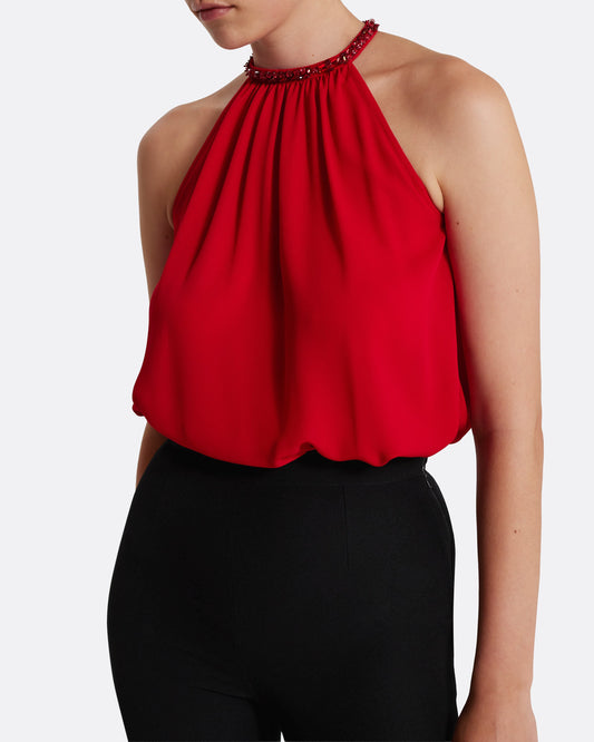 Lunetta Top in Azalea Red with Multi-reds