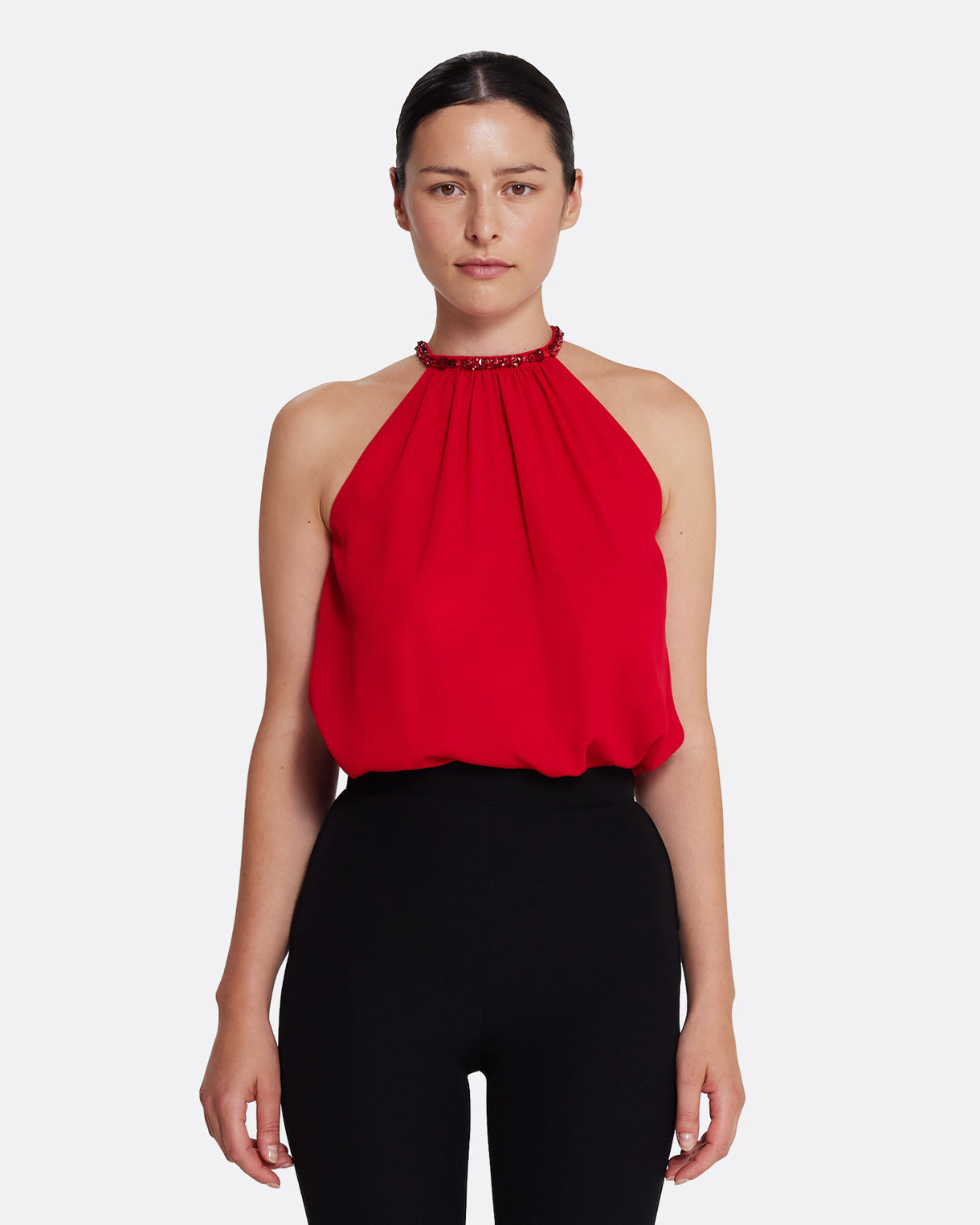 Lunetta Top in Azalea Red with Multi-reds