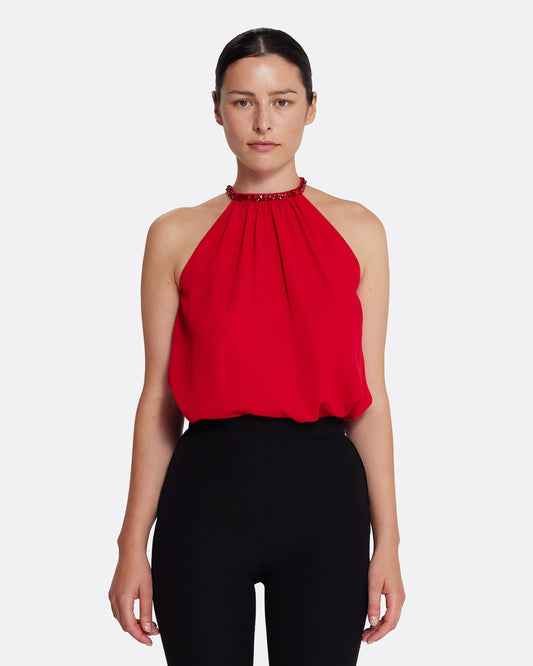 Lunetta Top in Azalea Red with Multi-reds