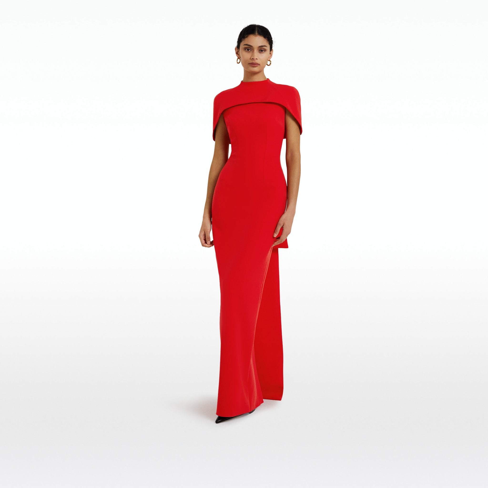 capisce maxi dress red 21Six RED ESTHER SILK CAPE MAXI DRESS