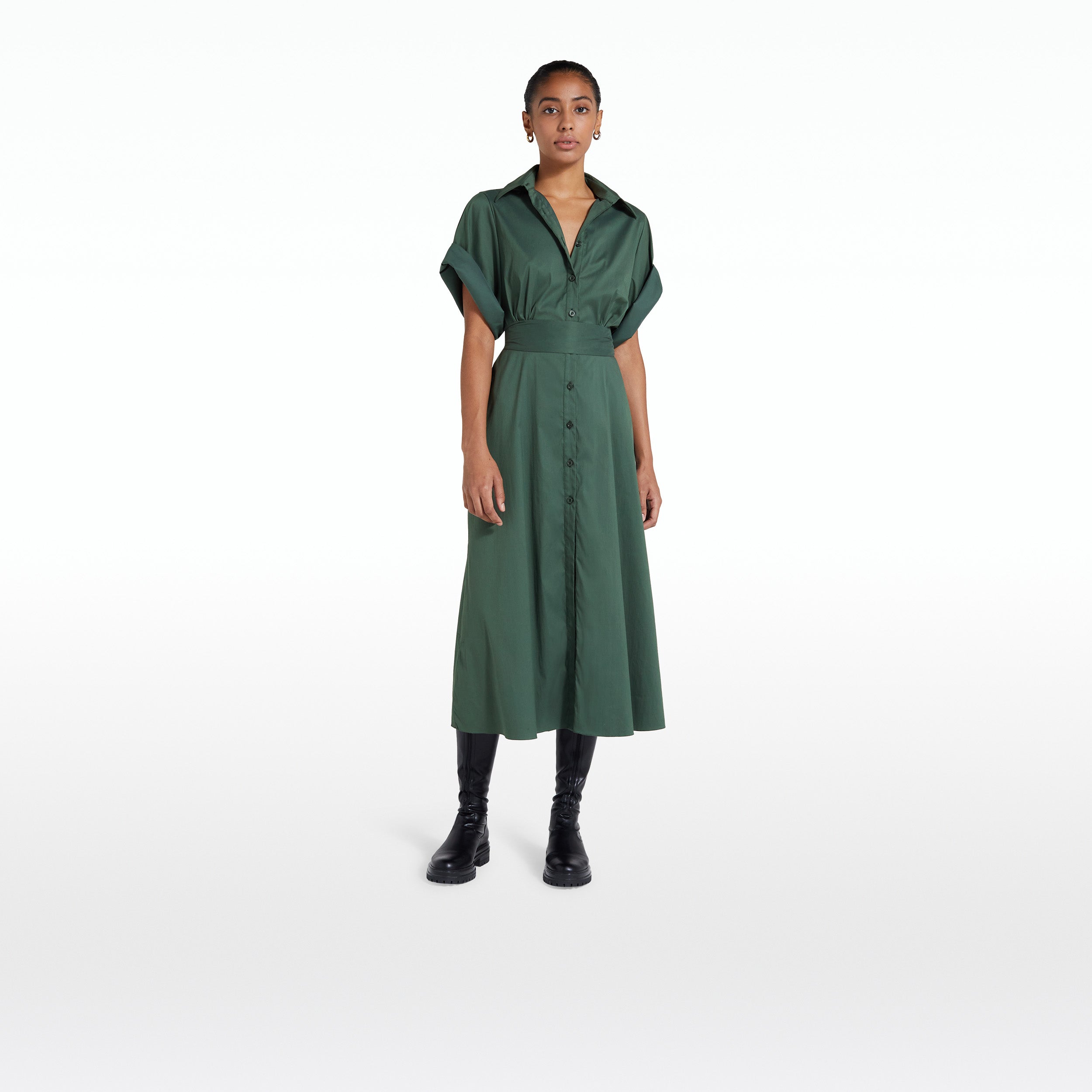 Cezanne Moss Green Midi Dress Maison Safiyaa USA