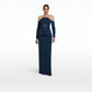 Giuliana Ink Blue Long Dress With Belt